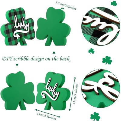 China Europe St Patrick's Day Decor Shamrock Wooden Decor Wooden Sign with 3D Lucky Pattern for sale