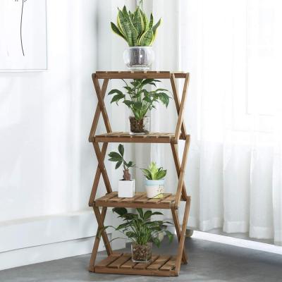 China Modern Foldable Wooden 4-Tier Flower Stand Plant Stand for sale