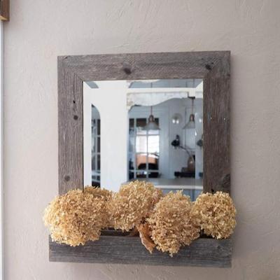 China Large Wood Mirror Farmhouse Style Mirror with Reclaimed Wood Shelf for sale