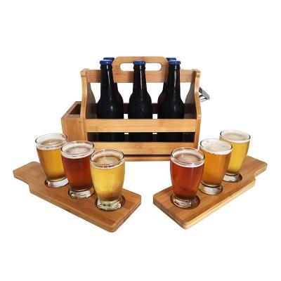 China 6-Pack Sustainable Wooden Beer Carrier Beer Bottle Rack Comes With Two Beer Flights for sale