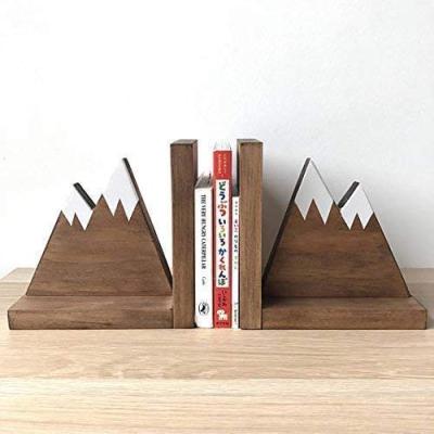 China Rustic Mountain Wooden Storage Bookends for Kids for sale