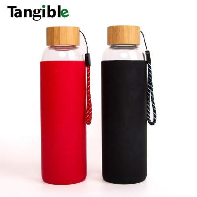 China WITH LID Car Travel 500ml Stainless Steel Bamboo Lid Double Wall Tumbler Tea Water Bottles Portable Silicone Glass Cup Water Cup Case for sale