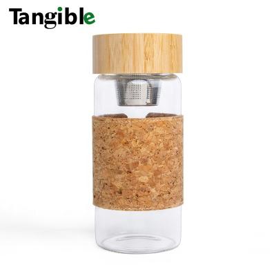 China WITH LID Borosilicate Glass Thermos Bottle Double Wall 300ml 320ml 400ml 450ml Double Wall Water Bottle Tea Cup Drinking Cup With Bamboo Lid for sale