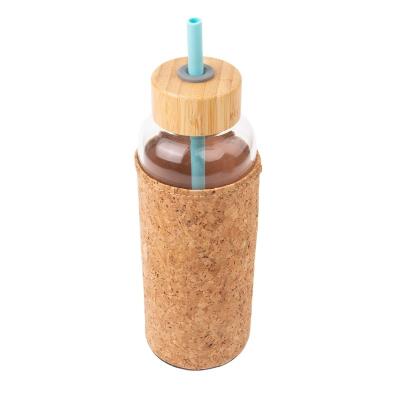 China WITH LID 20oz 24oz Tumbler Glass Water Bottle Straw Silicone Protective Sleeve Bamboo Lid Drink Bottle Cork Glass Cup Holder for sale