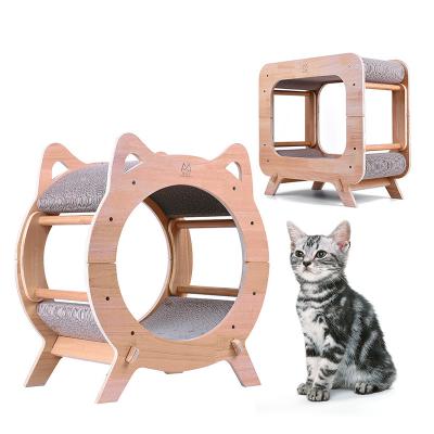 China Sustainable Cat Tree House Paper Cardboard Cat Scratcher Cave Wooden Cat House From Pet Factory for sale