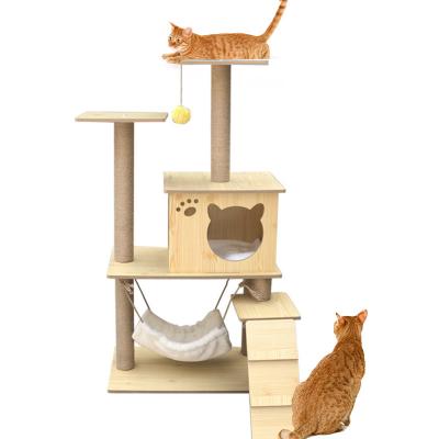 China Large CatTree Nature Sisal Wooden Modern House Scratcher Luxury Scratcher Tower Cat Furniture Eco-Friendly Sustainable Housing for sale