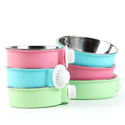 China Wholesale Viable Dog Bowl Stainless Steel Hanging Cage Fixed Bowl Pet Cat Water Drinking Bowl for sale