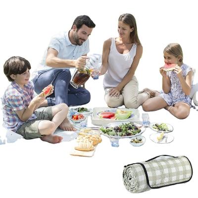 China Light Green Family Picnic Polyester Plaid Waterproof Easy-fold Blanket With Waterproof Packing Cotton Picnic Blanket With Logo for sale