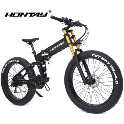 China 6061 Aluminum Alloy 48v 750w pedal assist moped mtb 26 inch fat tire foldable folding full suspension electric mountain bike manufacture for sale