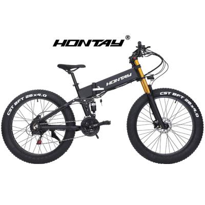 China 6061 Aluminum Alloy folding ebike 26 inch 48v 750 watt removable lithium battery hybrid full suspension fat tyre off road mtb electric bike for men for sale