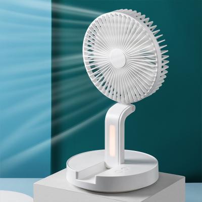 China Newest Rechargeable Usb Rechargeable Folding Portable Outdoor Desk Fan Travel Table Fan With Light for sale