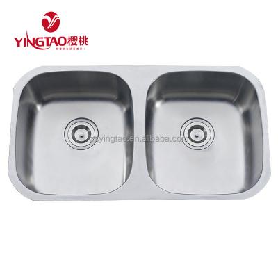 China Without Faucet General Packing SS 201 Satin Material Kitchen Under Mount Sink Double Bowl for sale