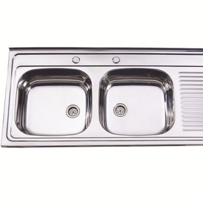 China Custom Without Faucet Double Bowl Stainless Steel Sink With Drip Board for sale