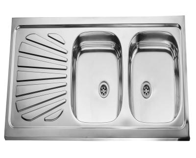 China With Faucet Stainless Steel Kitchen Sink Double Bowl Single Drain 1200x500x200mm for sale