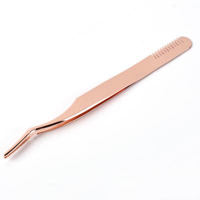 China False Eyelash Extension JDK 2 in 1 Eyelash Tweezers Stainless Steel Eyebrow Comb Mascara Extension Beauty Tool for sale