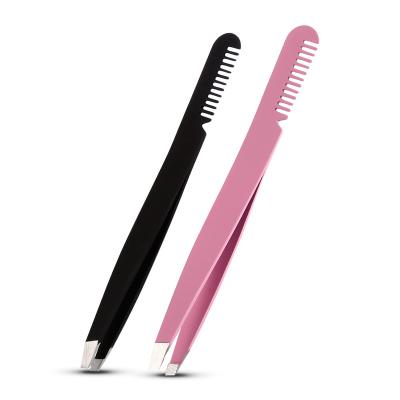 China 1pc False Eyelash Extension Factory Price Black Color Eyelash Tweezers With Eyebrow Comb Face Care Tools for sale