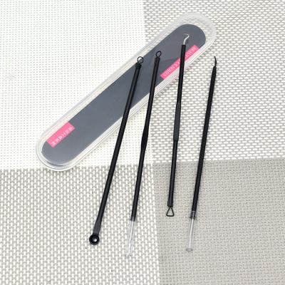 China UK hot 4pcs black color acne removal needle blackhead removal needle 4pcs hot blackhead tools with box for sale