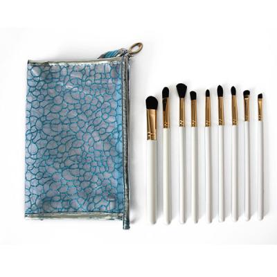 China Angular Blush Gold Handle Olive 9pcs White Eye Makeup Set Brush With Brush Bag for sale