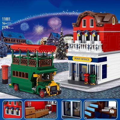 China DIY TOY NO.11001 Creator City Street View Post Office Double Decker Bus Puzzle Model Expert Small Particle Building Block Toys for sale