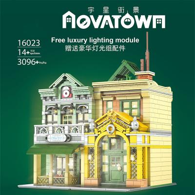 China DIY TOY NO.16023 French Street View Restaurant Lighting Edition House Architecture Model Building Block Set Kids Educational Toy Gift for sale