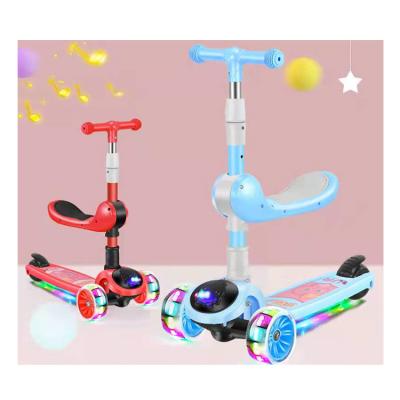 China 2021 OEM Carbon Steel Kids Kick Scooter 3 PU Wheels Kids Safety Cartoon Pattern Foldable Adjustable 3 Heights Handlebar Scooter for sale