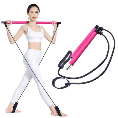 China Multifunctional Black Yoga Pilates Stick Bar Adjustable Body Gym Pilates Bar Kit With Resistance Bands for sale