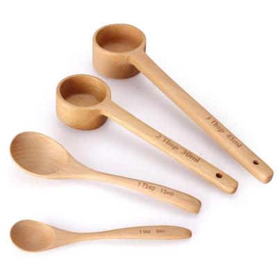 China Viable wooden set of measuring spoon, wooden coffee scoop and teaspoon measuring mixing scoop for sale