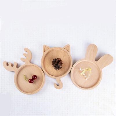 China Sustainable Wooden Children's Cartoon Dish, Cat Rabbit /deer Shaped Dish Kids Snacks Fruit Dishes Dessert Dishes for sale