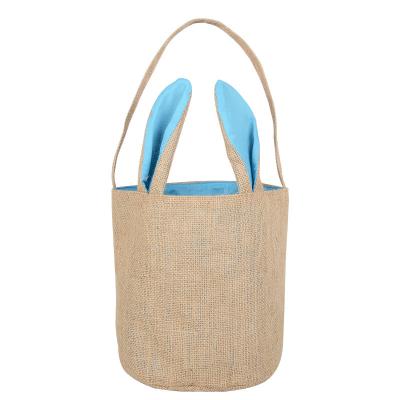 China Creative Hand Painted Minimalist Easter Burlap Basket Candy Gift Bag Easter Around Bottom Bunny Ear Bag for sale