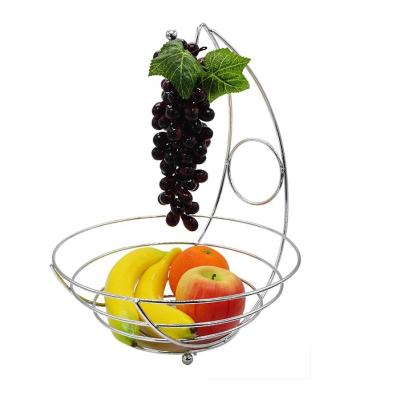 China Sustainable Kitchen Chrome Banana Hanger Metal Iron Wire Storage Fruit Vegetable Basket for sale