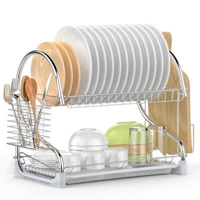 China Wholesale Viable Electroplate Kitchen Storage 2 Tier Countertops Metal Stainless Steel Dish Rack For Dish Drying Rack for sale