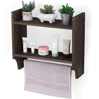 China Wooden 2 Tiers Storage Shelf Wall Mounted Viable Rack Bathroom With Towel Bars Decor for sale