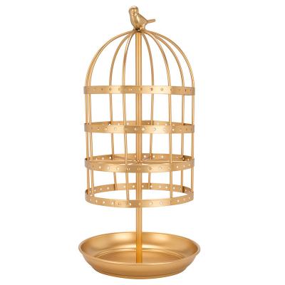 China Viable Gold Four-Layer Birdcage Jewelry Storage Rack Rotating Display Stand With Storage Tray Ring And Jewelry Finishing for sale