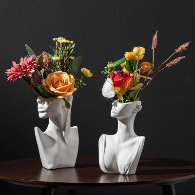 China Nordic Creative Minimalist Creative Human Head Decorative Face Flower Vases Portrait Vase Flower Pot Ornament Ceramics Statue Opens Art Home Dercor for sale