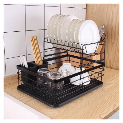 China Sustainable 2 Tier Stainless Steel Kitchen Dish Rack Cup Drying Rack Dryer Tray Holder Organizer for sale