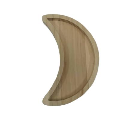 China Eco-friendly Bandeja Hotel Home Restaurant Rustic Style Houseware Moon Sun Shape Wooden Serving Tray for sale