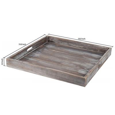 China Home organizers. Hotel. Fruit supermarket. Chain Stores Wholesale Cheap Rustic Farmhouse 19 Inch Antiqued Burnt Wood Finish Square Tray for sale