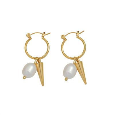 China New European and American Casual/Sports Irregular Freshwater Pearl Earrings for Women Design Tapered Titanium Earrings Jewelry Steel Wholesale for sale