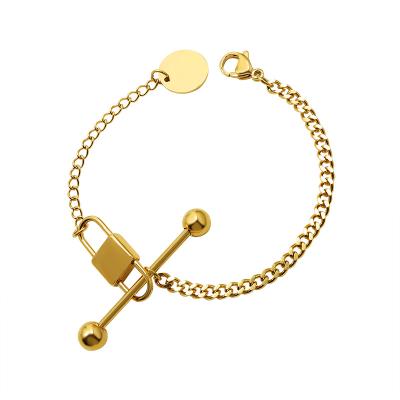 China CLASSIC fashion single size stainless steel necklace small lock round shank 18K gold plated bracelet jewelry set women's spot wholesale for sale