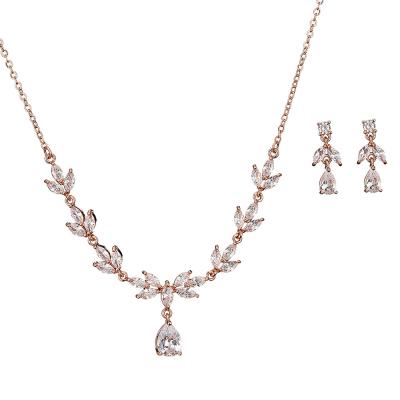 China CLASSIC Bridal Wedding Jewelry Sets Exquisite Necklace Earrings Zircon Eye Horse Drop Water Christmas Gift Temperament Two-piece Sets for sale