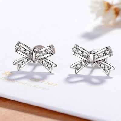 China 2021 CLASSIC Fashion Female Designer Super Shining Micro Zircon Bow Knot Stud Luxury European Creative 925 Silver Earrings Gift for sale