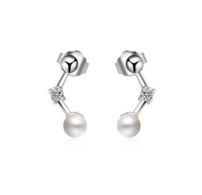 China CLASSIC 925 Sterling Silver Earring Stud Round White Freshwater Cultured Pearl Earrings Tiny Circle Earrings Women Jewelry Gift for sale