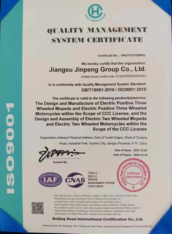 ISO9001 - Jiangsu Jinpeng Group Co., Ltd.