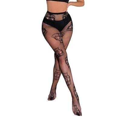 China Sexy Transparent Women Pantyhose Halloween Skulls Printed Pantyhose Net Stockings for sale