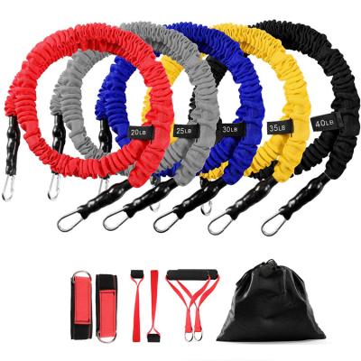 China High Elasticity 11 Pcs Workout Bands Set Nylon Sleeve Resistance Tubes With Handle Door for sale