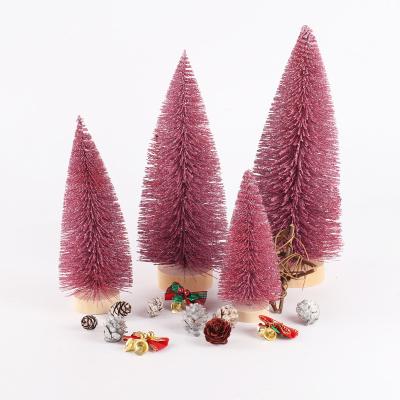 China Festival Table Top Indoor Decoration Artificial Mini Christmas Trees Frost Trees With Wooden Base Representing Sisal Table Tops Home Decoration for sale