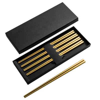 China Durable Stainless Steel Chopsticks Set 23CM Custom Titanium Color PVD Metal Chopsticks for sale