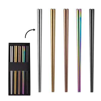 China Traditional Square 304 Stainless Steel Metal Chopsticks Colorful With Box 5 Sets Metal Chopsticks for sale