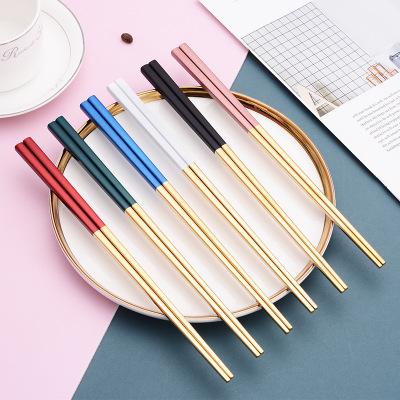 China 304 Stainless Steel Viable Food Grade Korean Style Colored Titanium 18/10 Chopsticks for sale