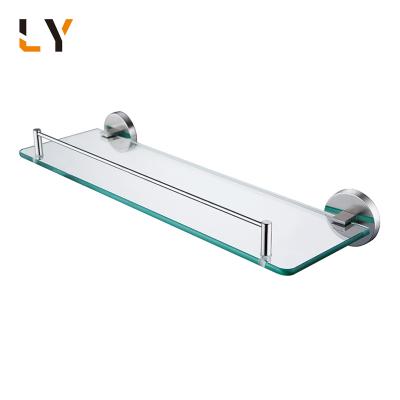 China Wall Mounted Type Bathroom Accessories Single Wall Mounted Corner Single Row Glass Shelf for sale